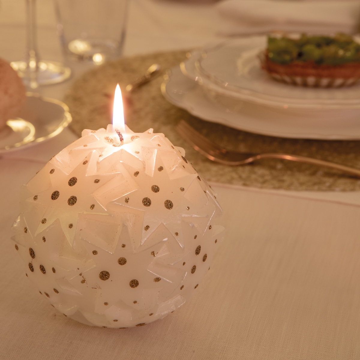 Candela di Natale Sfera Pois Glitter - Image 2