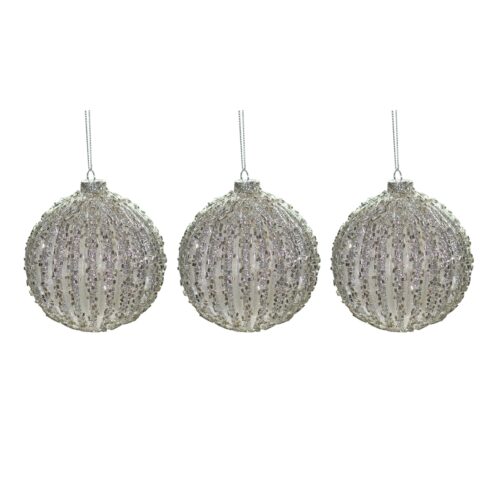 Set 3 addobbi palla in vetro con cristalli 10 cm