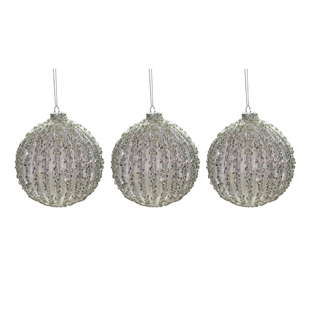 Set 3 addobbi palla in vetro con cristalli 10 cm