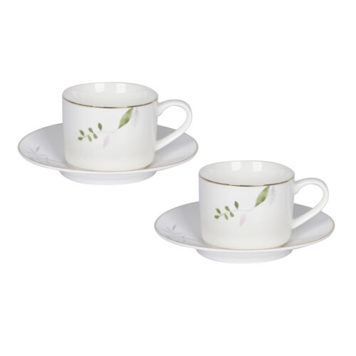 Set 4pz Thè Versailles con profilo oro e dipinto di fiori di tiglio e foglie