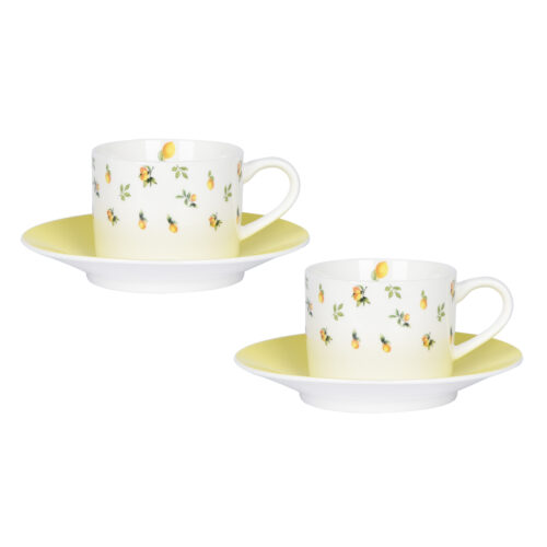 Set 4pz Thè Capri con dipinto limoni composto da: 2pz TAZZE + 2pz PIATTINI