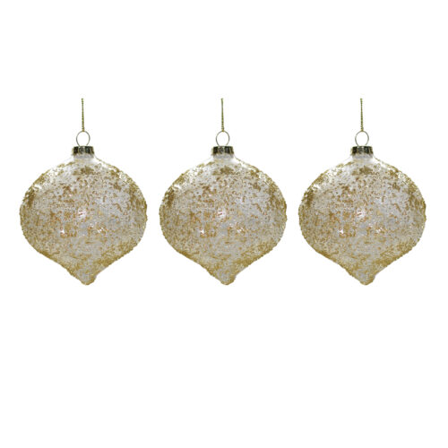 Set 3pz sfere vetro glitterate in oro e argento