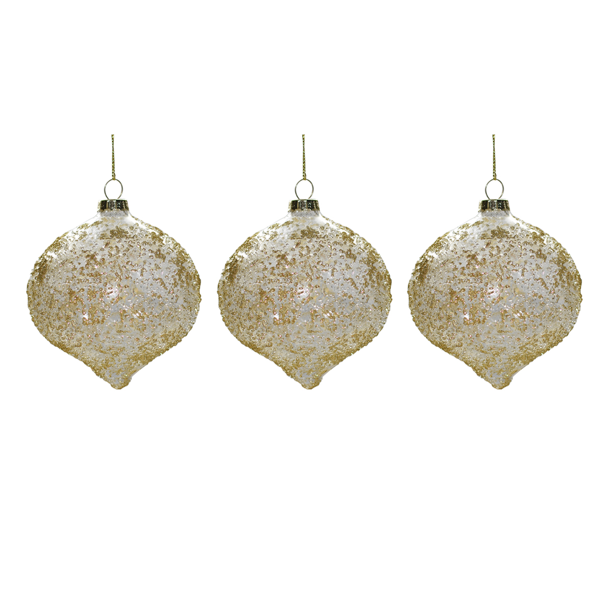 Set 3pz sfere vetro glitterate in oro e argento