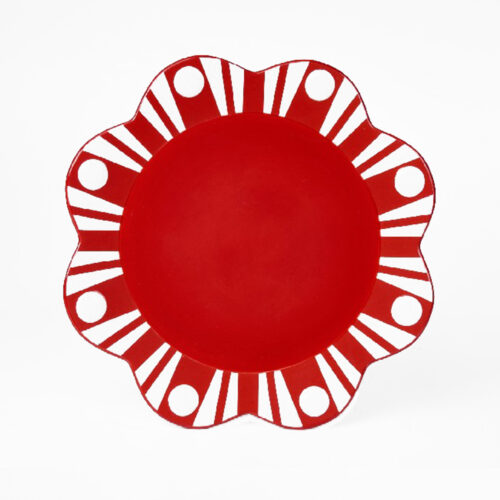 Vassoio decorativo tondo con bordo ondulato rosso