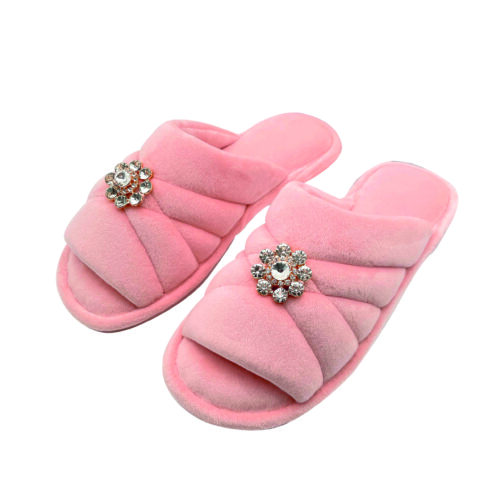 Pantofole donna antiscivolo in pelliccia con pietre a forma di fiore