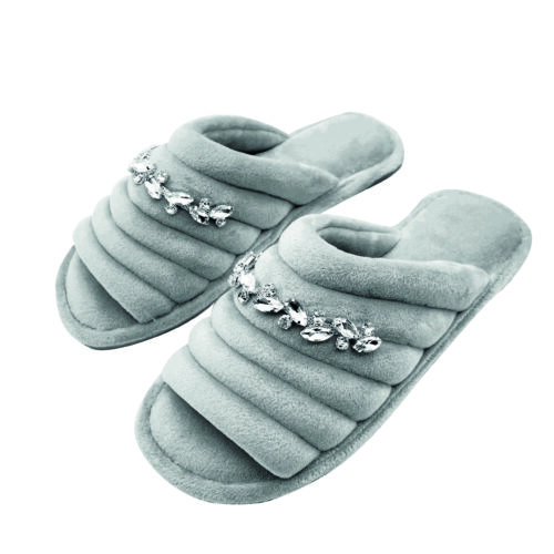 Pantofole donna antiscivolo con pietrine  a foglia applicate