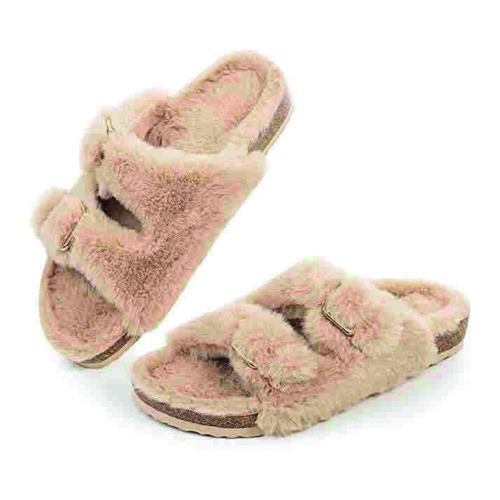 Pantofole donna aperte antiscivolo, in pelliccia